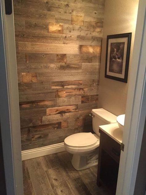 Vinyl Flooring on Bathroom Walls #bathroom Tile Bathrooms And Showers, Makeover Kamar Mandi, Farmhouse Bathroom Remodel, Small Basements, Rustic Bathrooms, Basement Bathroom, Half Bathroom, Rustic Bathroom, Bathroom Renos