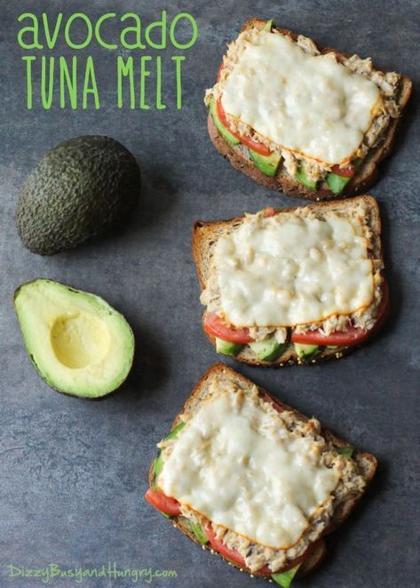 Avocado And Tuna, Tuna Melt Recipe, Avocado Tuna, Tuna Recipe, Muenster Cheese, Melt Recipe, Tuna Melt, Tuna Avocado, Grain Bread