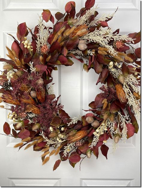 Fall Wreath Inspiration, Thanksgiving Wreaths For Front Door, Monogram Wreaths, Home Materials, Floral Door Wreaths, Fall Wreath For Front Door, Dried Wreath, Fall Thanksgiving Wreaths, Leaves Wreath