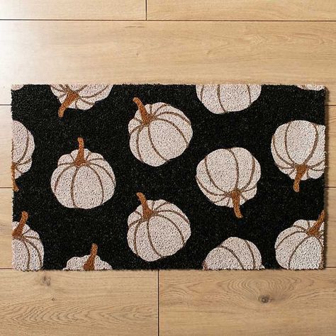 New! Black Pumpkin Patterned Coir Doormat | Kirkland's Home Halloween Girls Night, Halloween Mat, Halloween Rugs, Door Mat Ideas, Halloween Mats, Mat Ideas, Pumpkin Door, Furniture Unique, Black Pumpkin