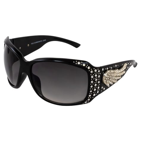 PRICES MAY VARY. Plastic frame Polycarbonate lens Non-Polarized Scratch Resistant Coating coating These bling sunglasses are intricately crafted with immaculate attention to detail featuring an oversize frame & sparkly rhinestone embellishments. Polycarbonate lenses make these lenses shatterproof for better eye protection. Offers complete protection against harmful UVA and UVB rays that are highly damaging to the eyes. Designed with a metal angel wing accent piece plus rhinestones & metal studs Black Y2k Sunglasses, Designer Work Bag, 2000s Sunglasses, Rhinestone Accessories, Bling Sunglasses, Motorcycle Sunglasses, Bling Rhinestones, Best Sunglasses, Glasses Fashion Women