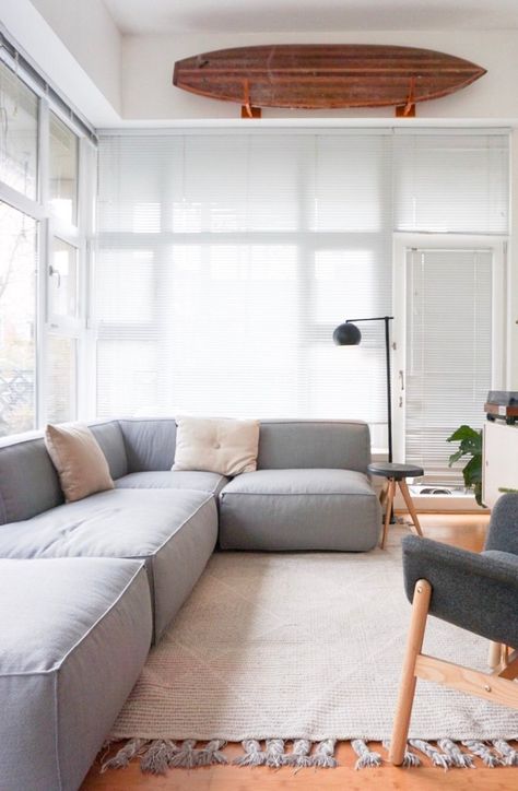 Article Modular Sofa in our Small Apartment. Dingy Basement, Apartment Sectional Sofa, Small Space Sectional Sofa, Small Space Sectional, Simple Living Room Designs, Couches For Small Spaces, Small Sectional Sofa, Furnitur Ruang Keluarga, Small Apartment Bedrooms