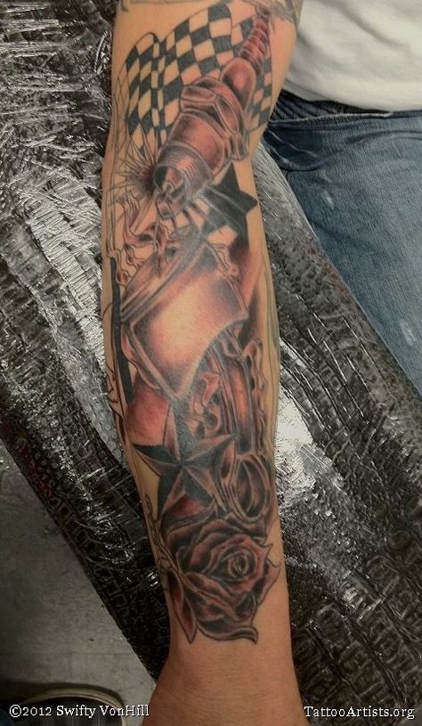 Hotrod Tattoos, Girls With Tattoo, Piston Tattoo, Hot Rod Tattoo, Racing Tattoos, Mechanic Tattoo, Wicked Tattoos, Biomechanical Tattoo, Tattoo Sleeves