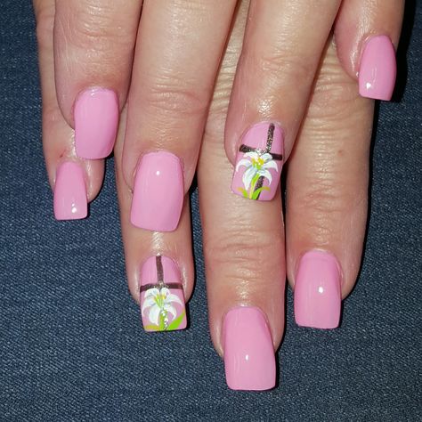 Easter lilies & crosses Christian Nails, Cross Nail Designs, Cross Nail Art, Nails Images, Easter Nail Art Designs, Lily Nails, Cross Nails, Easter Nail Designs, Easter Nail Art