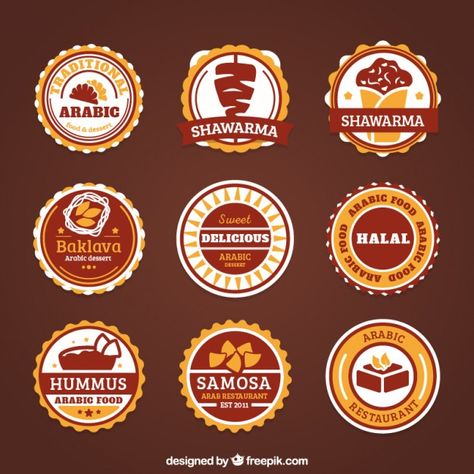 Etiquetas decorativas de comida árabe Ve... | Premium Vector #Freepik #vector #food #menu #restaurant #tea Arabic Food Menu, Sketch Menu, Arabic Dessert, Arabian Food, Food Menu Template, Food Logo Design, Food Pack, Restaurant Names, Vector Food