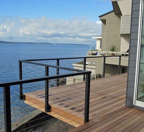 Metal Deck Railing, Cable Railing Deck, Deck Railing Ideas, Patio Railing, Deck Railing Design, Balcony Railing Design, Railing Ideas, Railings Outdoor, New Staircase