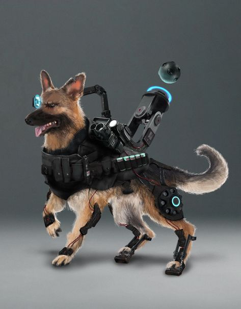 ArtStation - Cyber Doge, Russell Wang Pet Concept Art, Dog Armor, Dog Digital Art, Eclipse Phase, Robot Suit, Robot Animal, K9 Dogs, St Bernard Dogs, Space Dog