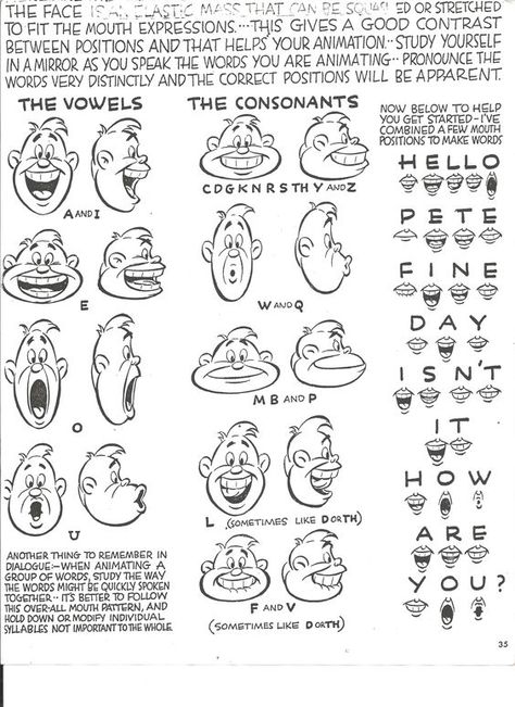 Basic Lip Sync sheet  from Preston Blair's  book on Animation: School Animation, Preston Blair, Mouth Animation, Principles Of Animation, Animation Sketches, Animation Tutorial, 캐릭터 드로잉, Animation Reference, Cartoon Faces