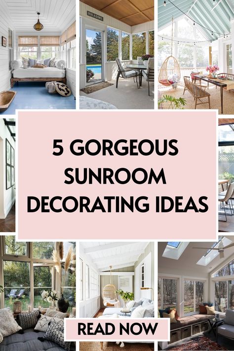 🍃 Give your sunroom a fresh new look with these 5 sunroom design ideas! From chic furniture to modern decor, we’ve got all the tips you need. 🌸 Tap to discover your next favorite decor! ✨ All Weather Room Ideas, Living Room And Sunroom Combo, Decorating A Sunroom On A Budget, Sunroom Vaulted Ceiling, Sunroom Decorating Ideas Farmhouse Style, Sunroom Paint Colors Ideas, Sunroom Ceiling Ideas, Florida Room Ideas, Small Sunroom Designs