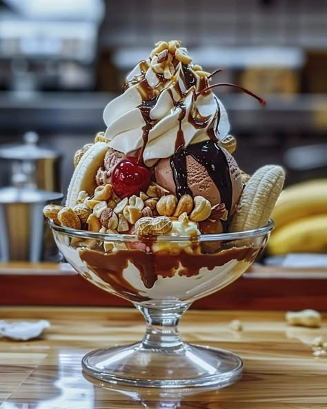 Banana Splits Sundae, Anne Burrell, Yummy Food Recipes, Banana Split Ice Cream, Big Snacks, Ice Cream Photography, Pistachio Ice Cream, Yummy Ice Cream, Motherhood Photography