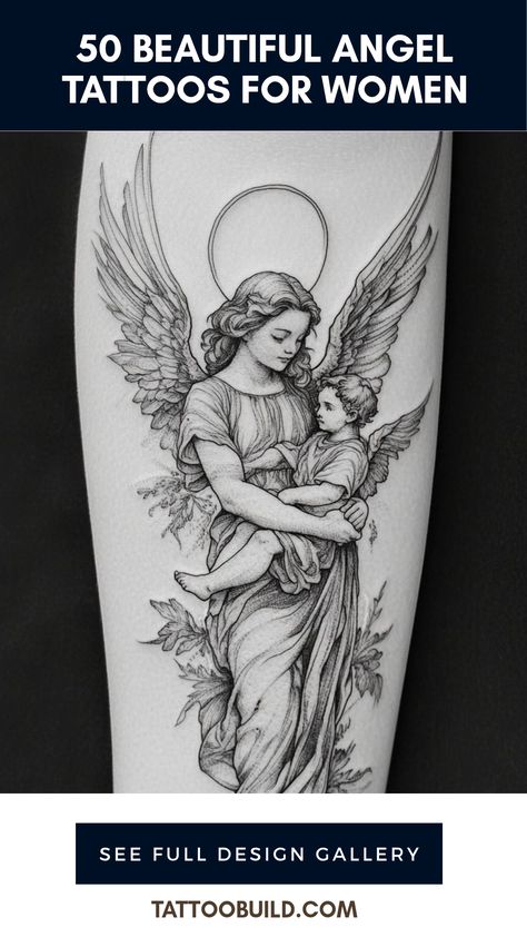 Are you looking for inspiration for your next tattoo? Angel tattoos for women hold deep significance and stunning beauty. These designs can symbolize protection, spirituality, and a strong sense of peace. From intricate wing designs to cute cherubs, the options are endless! We explore 50 angel tattoo designs that will captivate your imagination. Whether you're excited about smaller pieces that are subtle or large, statement tattoos, we’ve got something for everyone. Discover how these meaningful tattoos can add a layer of elegance and personal significance to your art. 3 Angels Tattoo Designs, Beautiful Angel Tattoos For Women, Bible Angel Tattoo, Guardian Angel Tattoo For Women, Praying Angel Tattoo, Angel Tattoos For Women, Angel Tattoos For Men, Guardian Angel Tattoos, Angel Tattoo Arm