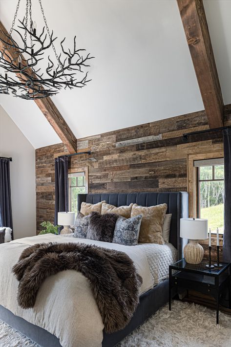 Banner Elk North Carolina Interior Design Construction Modern Mountain Bedroom, Bed Frame Ikea, Banner Elk North Carolina, Mountain Bedroom, Dark And Moody Bedroom, Lodge Bedroom, Mountain Home Interiors, Cabin Interior Design, Cabin Bedroom