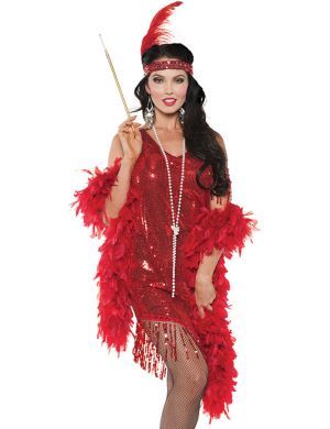 The Great Gatsby Halloween, Gatsby Theme Dress, Sequin Red Dress, Gatsby Halloween, Great Gatsby Outfits, Bonnie And Clyde Halloween Costume, Red Dress Halloween Costume, Gatsby Outfit, Red Dress Halloween