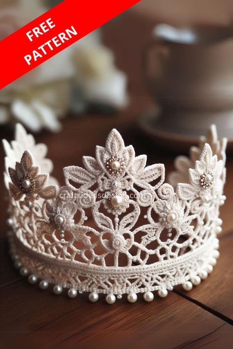 Add a touch of regal elegance to your special occasions with an elegant crochet lace crown. Learn how to create this beautiful and intricate accessory with our detailed pattern. Crochet Crown Pattern, Mario Crochet, Crochet Star Stitch, Lace Crown, Crochet Crown, Lace Crowns, Elegant Crochet, Crown Pattern, Lace Art