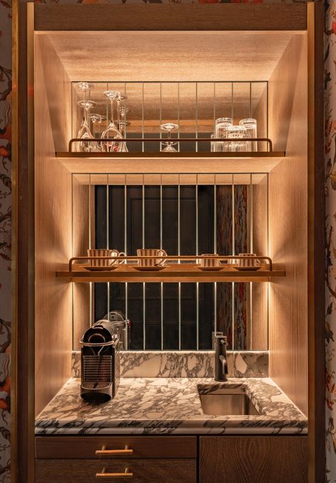 Bar In Room, House Coffee Bar, Hotel Coffee Bar, Hotel Minibar, Bar Mini, Bar In Casa, House Coffee, Bar Designs, Hotel Room Design