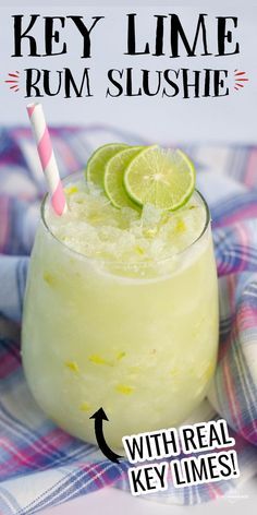 Key Lime Pie Slushie with rum and fresh key limes. Delicious easy cocktail recipe. #drinks #rum #cocktail #boozy #recipe #yummy Key Lime Cocktail, Cocktail With Rum, Key Limes, Drink Tags, Summer Drink Recipes, Rum Cocktails, Boozy Drinks, Rum Drinks, Mixed Drinks Recipes