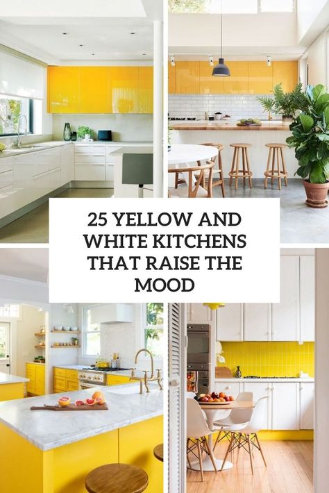 Bright Yellow Kitchen Walls, White Kitchen Yellow Walls, Kitchen Yellow Walls, Yellow Tile Kitchen, Yellow And White Kitchen, White Yellow Kitchen, Yellow Kitchen Ideas, France Kitchen, Yellow Kitchen Walls