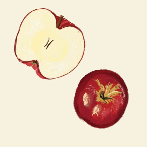 half apple #digitalillustration #manzana #halfapple #appleart #appleillustration Half Apple Drawing, Apple Slice Drawing, Pomme Aesthetic, Manzana Aesthetic, Apple Fruit Aesthetic, Beabadoobee Drawing, Apple Pie Drawing, Apple Graphic Design, Apples Drawing