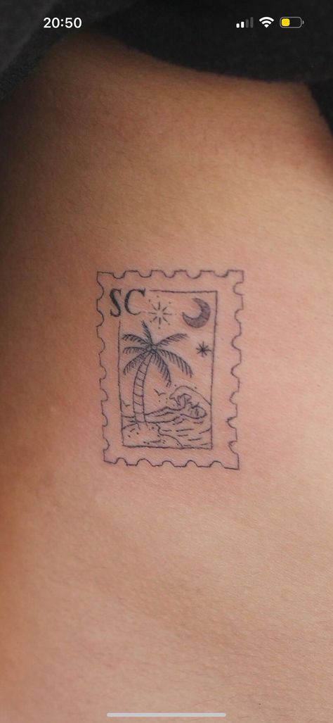 San Diego California Tattoo Ideas, Beach Stamp Tattoo, California Inspired Tattoo, Cali Tattoo, Tattoos Forearm, Stamp Tattoo, California Tattoo, Mom Tattoo, Arm Tattoos