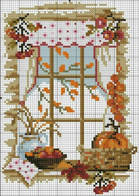 Autumn Cross Stitch Patterns, Fall Cross Stitch, Cross Stitch House, Cross Stitch Landscape, Cross Stitch Kitchen, Stitch Pictures, Pola Kristik, Cross Stitch Patterns Flowers, Cross Stitch Pictures