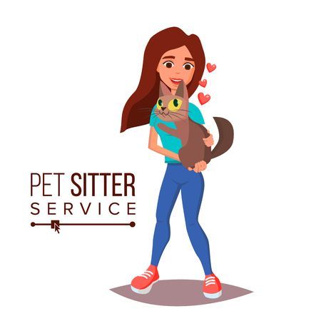 Cartoon Character Illustration, Pet Sitting Business, Dogs Hugging, Sick Cat, Vector Animation, Peeking Cat, Smiling Cat, Cat Sitter, Dog Wash