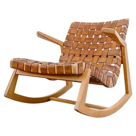 Check out this item from 1stdibs! Early Ralph Rapson Rocker with Leather Webbing: https://www.1stdibs.com/id-f_30028092 Knoll Furniture, Modern Rocking Chair, Rocking Armchair, Kalamazoo Michigan, Sculpted Arms, Wood Rocking Chair, Jens Risom, Tulip Chair, Creative Furniture