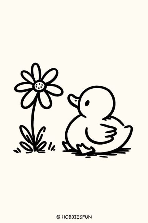 kawaii duck drawing, Duckling's Daisy Discovery