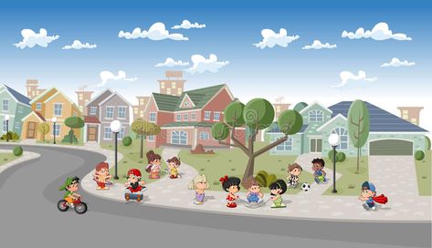 Cartoon city. Cute happy cartoon kids playing in the street of a retro suburb ne , #Sponsored, #happy, #cartoon, #Cute, #Cartoon, #city #ad Community Picture, Mind Maps, City Cartoon, Happy Cartoon, City Pictures, Cartoon Pics, Getting Started, Cartoon Kids, Children Illustration