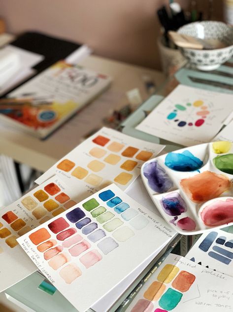 Watercolor Paintings For Beginners Step By Step, Watercoloring Ideas, Best Watercolor Paints, Watercolors For Beginners, Studio Aesthetics, Paint For Beginners, Watercolor Swatches, How To Watercolor, Modern Watercolor Paintings