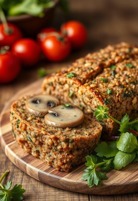 Lentil and Mushroom Loaf Mushroom Loaf Vegetarian, Mushroom Loaf, Vegetarian Loaf, Carrot Loaf, Roast Dinner Recipes, Vegan Loaf, Vegan Roast Dinner, Hamburger Helper Recipes, Vegetable Tart