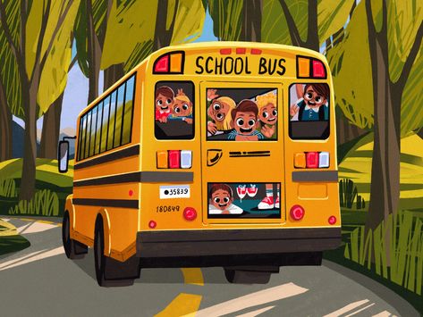 Funny School Bus Illustration by tubik.arts on Dribbble School Bus Illustration, School Bus Drawing, Cartoon School Bus, Bus Illustration, Bus Cartoon, Art Packaging, Bus Art, Illustrations Digital, Art Live