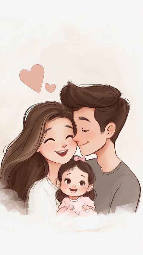 Family Cartoon Pictures, Family Aesthetic Art, Mom And Baby Cartoon, Happy Couple Illustration, Happy Family Drawing, Happy Family Cartoon, Couple Cartoon Pictures, Couple With Baby, Cute Owls Wallpaper