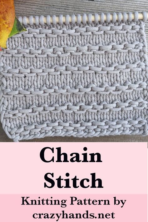 Knit Chain Stitch Pattern - A Top Stitch for Your Next Hat (Free Pattern) Knit Stitch Patterns Texture, Knit Squares, Knit Stitch Patterns Free, Types Of Knitting Stitches, Baby Blanket Knitting Pattern Easy, Knitted Dishcloth Patterns Free, Cable Knit Sweater Pattern, Knitting Hacks, Knitted Slippers Pattern