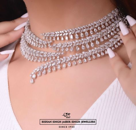 @bsjsjewellers on Instagram: “Our Gorgeous Diamond necklace Choker with A impeccable Design Making it a Unique Piece. To Shop our new collection of Diamond chokers ,…” Stylish Diamond Necklace, Thick Diamond Choker, Unique Diamond Necklace Design, Diamond Necklace Designs Unique, Indian Jewelry Choker, Diamond Necklace Choker, Diamond Chocker, Ball Jewellery, Diamond Chokers