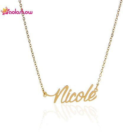 AOLOSHOW Women Minimalist Gold color Script Font Name Stainless Steel Necklace " Nicole " Pendant Nameplate Necklace ,NL-2411 Color Script, Nameplate Necklace, Font Names, Women Names, Necklace Women, Initial Pendant, Steel Necklace, Script Font, Stainless Steel Necklace