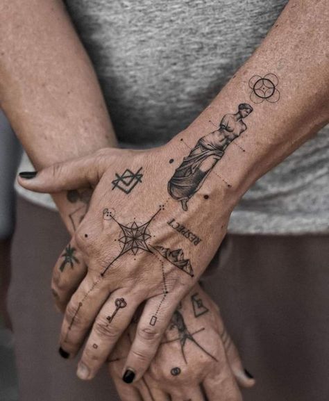 Tattoo, hand, birds, roman, key, compass, greek Small Tattoo Ideas For Men, Rip Tattoos For Mom, Forearm Cover Up Tattoos, Half Sleeve Tattoos Forearm, Patchwork Tattoo, Number Tattoos, Hand And Finger Tattoos, Small Forearm Tattoos, Clever Tattoos