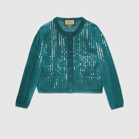 Mohair silk cardigan in teal | GUCCI® Italia Women's Cardigans, Perfect Cardigan, Silk Cardigan, Gucci Outfits, Silk Knit, Chunky Cardigan, Cashmere Wool, Wool Cardigan, Long Cardigan