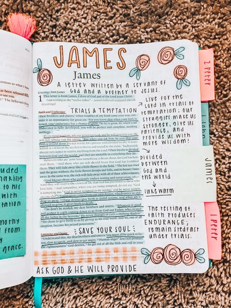 Bible Title Page Art, Book Of James Bible Journaling, James 2 Bible Journaling, James Bible Journaling, Aesthetic Bible Journaling, James Bible Study, Decorating Bible, Bible Study James, Bible Journal Prompts