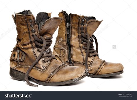 Pair Of An Old Boots Isolated On White Background. Photo libre de droits… Boots Reference, Boot Tattoo, Boots Art, Old Boots, Doodle Ideas, White Background Photo, Old Shoes, Open Studio, Background Photo