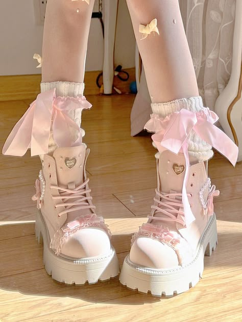 Don’t Judge Me, Kawaii Outfit Ideas, Pearl Light, Dr Shoes, Cute Shoes Heels, Kawaii Shoes, Pink Winter, Cute Princess, Kawaii Fashion Outfits