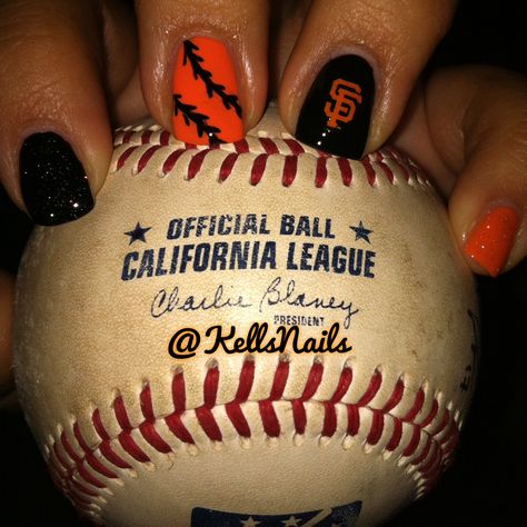 Nails San Francisco Giants Nails, Sf Giants Nails, Sns Nails Designs, Baseball Nails, Pink Nail Colors, Nail Designs Pictures, Gelish Nails, Popular Nails, Sf Giants