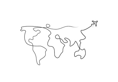 World Map Fine Line Tattoo, World Line Tattoo, Book Line Art Tattoo, Continuous Line Drawings, Continent Tattoo, One Line Drawing Tattoo, One Line Tattoo Ideas, One Line Art Aesthetic, World Map Line Art