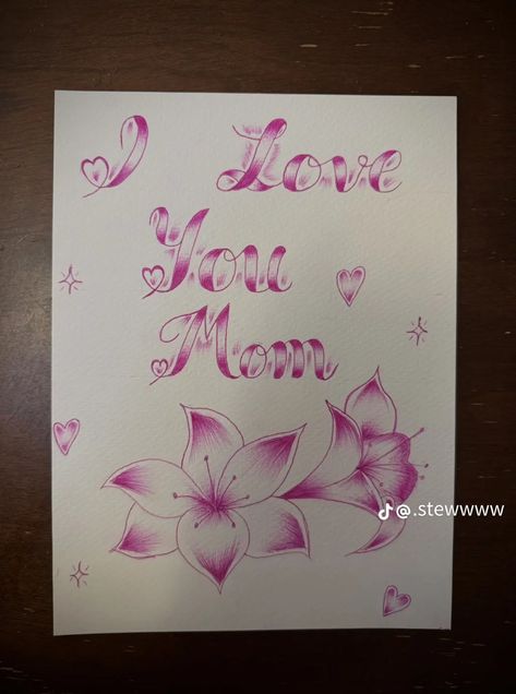 Mothers Day Drawings, Mom Drawing, Easy Graffiti Drawings, Name Drawings, Chicano Drawings, Easy Love Drawings, Flower Art Drawing, Graffiti Style Art, Hello Kitty Drawing