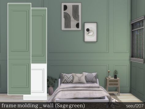 seeu1207's Sage Green Frame Molding Sims 4 Sage Green Cc, Sims 4 Wainscoting Cc, Sage Green Furniture, Mod Wall, Sims 4 Cc, Sims 4 House Building, Sims Games, The Sims 4 Packs, Sims 4 Expansions