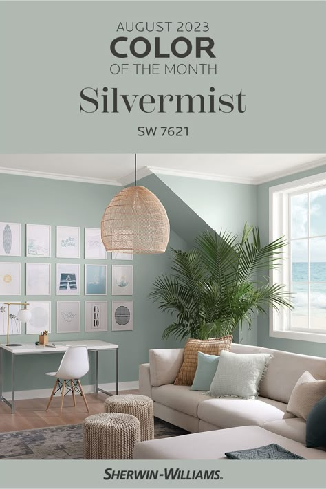 Sherwin Williams Paint Colors Green, Sage Living Room, Calming Paint Colors, Sherwin Williams Blue, Blue And Green Living Room, Green Walls Living Room, Sherwin Williams Green, Coastal Paint Colors, Green Wall Color