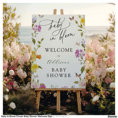 Create your own Foam Boards | Zazzle Baby In Bloom Welcome Sign, Baby Shower At Home Set Up, Wild Flower Baby Shower Ideas, Baby In Bloom Sign, Girly Baby Shower Themes, Flower Baby Shower Theme, Bloom Theme, Welcome Text, Flower Baby Shower