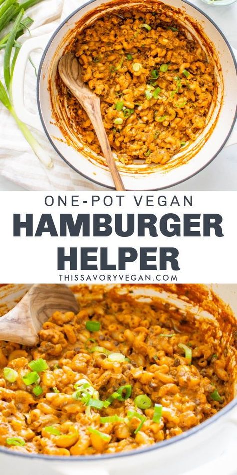 Vegan Hamburger Helper, Wfpb Meals, Vegan Hamburger, Veg Meals, Hamburger Helper Recipes, Hamburger Casseroles Recipes, Vegan Entrees, Vegan Casserole, Vegan Beef