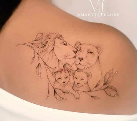 Lion And Cubs Tattoo Design, Tattoo Lion Family, Lioness Tattoo, Family Tattoo Designs, Mom Tattoo Designs, Mommy Tattoos, Family Tattoo, Mother Tattoos