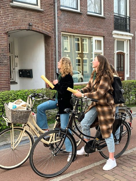 Dutch Aesthetic Outfits, Dutch Girl Aesthetic, Amsterdam Girls Trip, Netherlands Bike Aesthetic, Amsterdam Bike Aesthetic, Magical Train, Netherlands Bicycle, Dutch Girl, Bicycle Girl