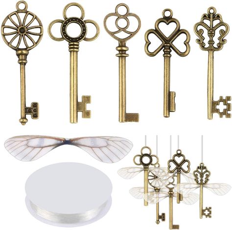 AmazonSmile: SANNIX 50 PCS Vintage Skeleton Keys Flying Keys Charms with 50 Pairs Dragonfly Wings and 30 Yards Elastic Crystal String for DIY Christmas Decorations Flying Keys, Key Diy, Diy Wings, Festa Harry Potter, Vintage Skeleton Keys, Anniversaire Harry Potter, Vintage Skeleton, Skeleton Keys, Dragonfly Wings